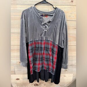 Plaid Accent Lace-Up Women's Top